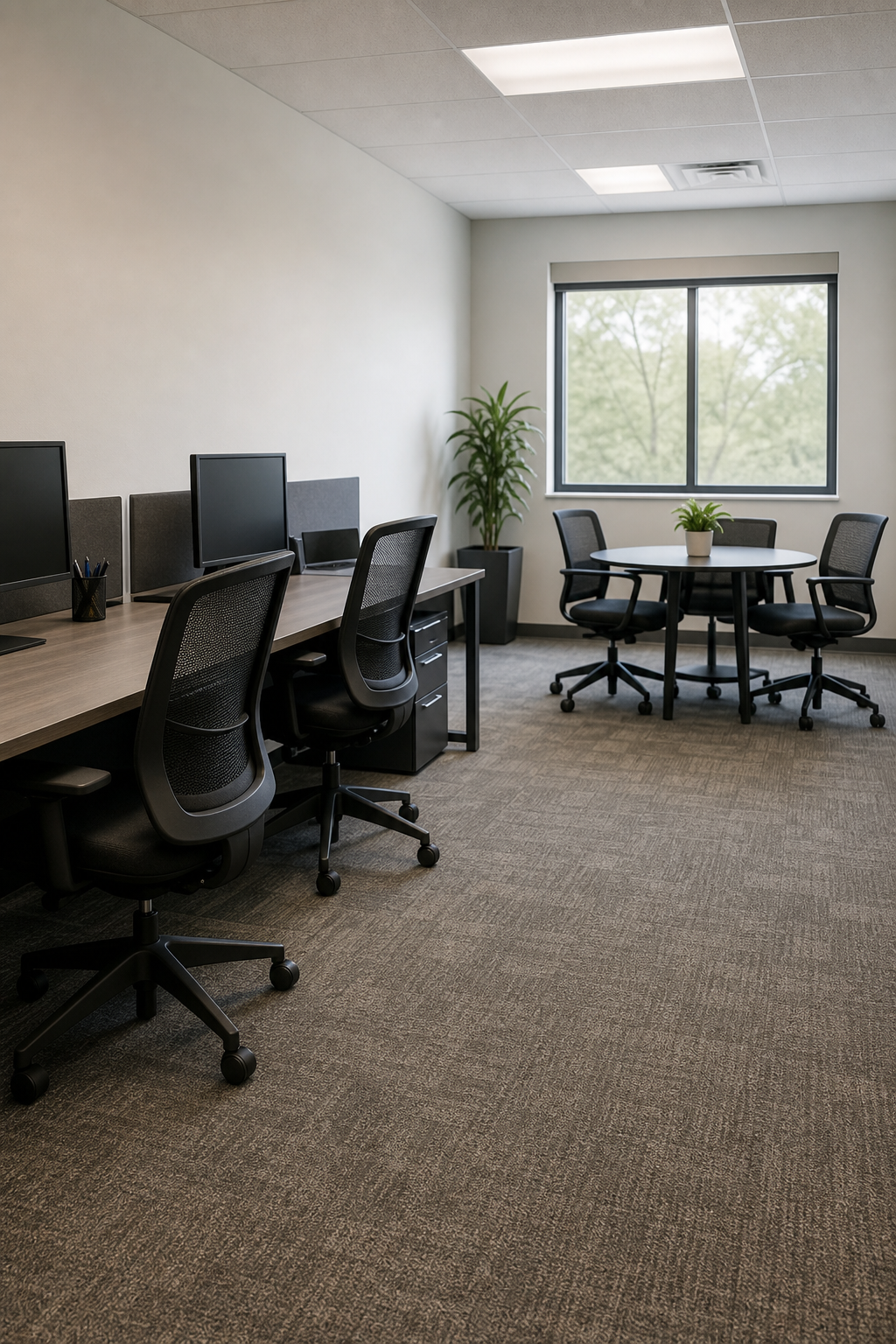 Clean modest office workspace after office cleaning